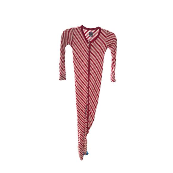 KicKee Pants Crimson Candy Cane Stripe Footie with Zipper - Picture 4 of 5